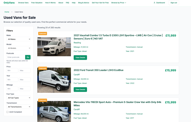Only Vans UK Free Van Marketplace