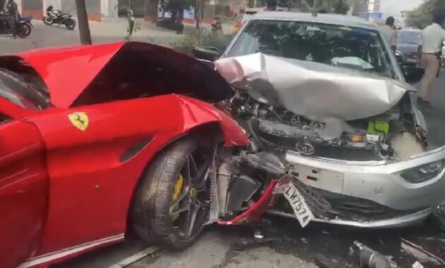 Ferrari Rams Into Tata Altroz Inuring 3 in Hyderabad