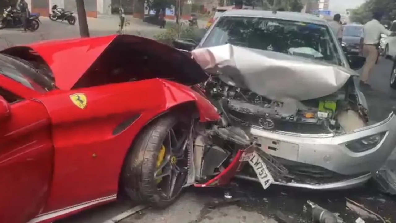 Ferrari Rams Into Tata Altroz Inuring 3 in Hyderabad