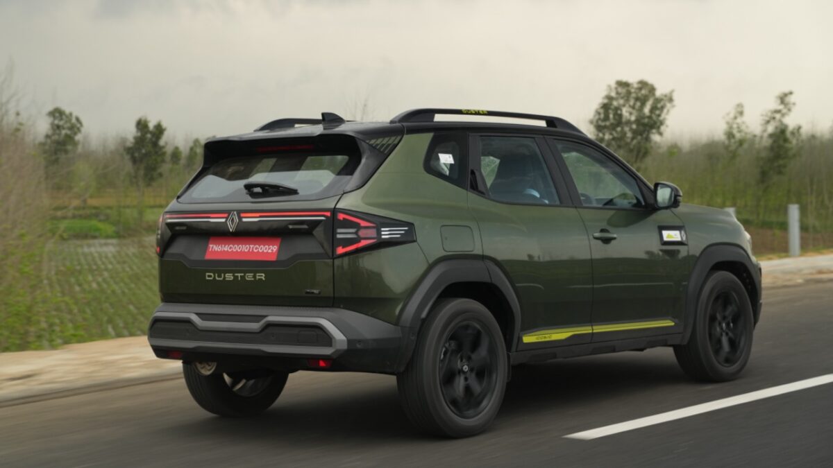 New Renault Duster Rear Three Quarters Action Shot Green Colour