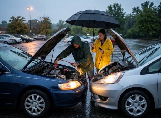 jump start in a car park