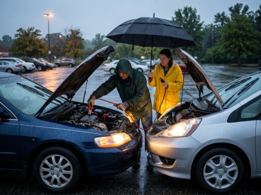 jump start in a car park